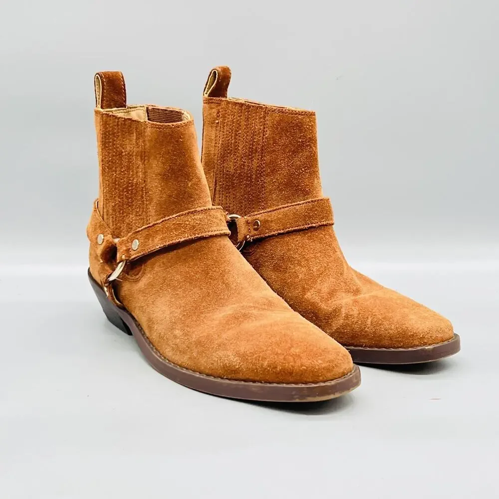 Madewell Boots Womens 7.5 Brown Suede Western Harness Ankle Low Heel Shoes